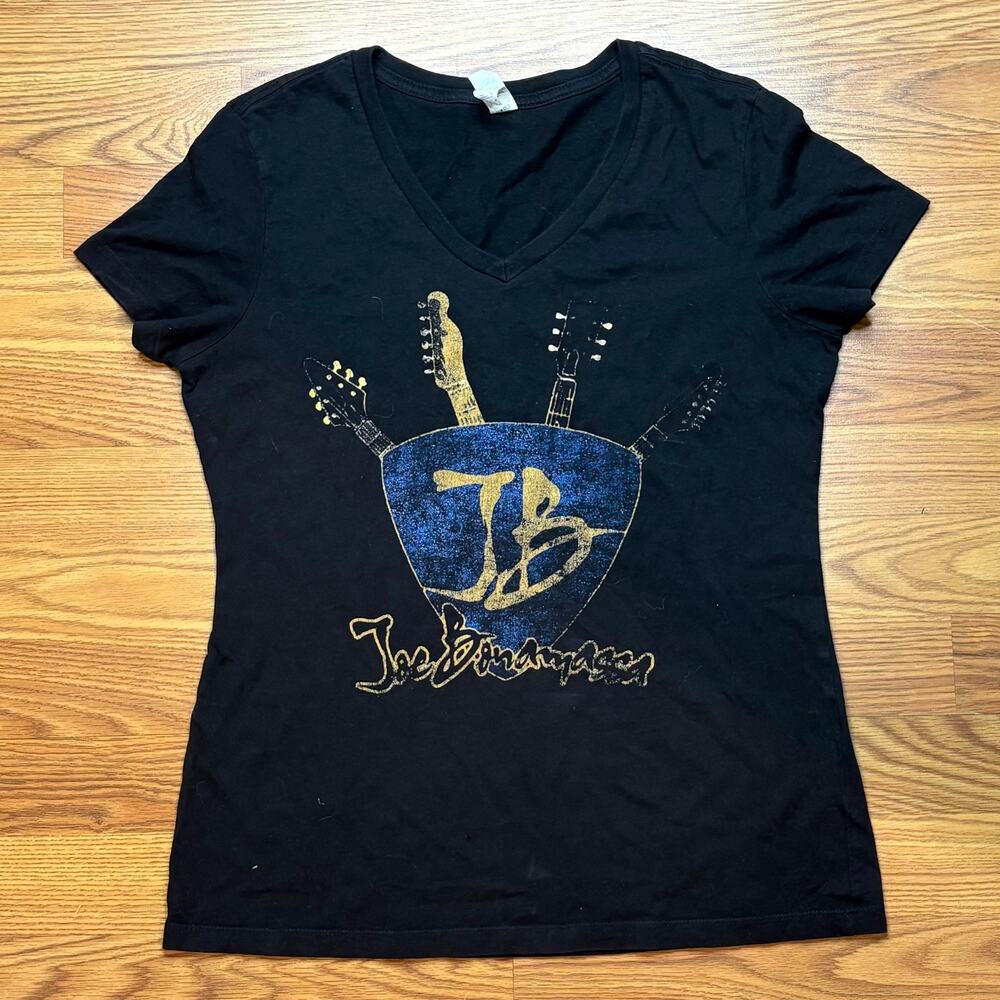 Joe Bonamassa Guitar Pick Graphic V Neck T Shirt Women’s M Black Blues Rock Tee